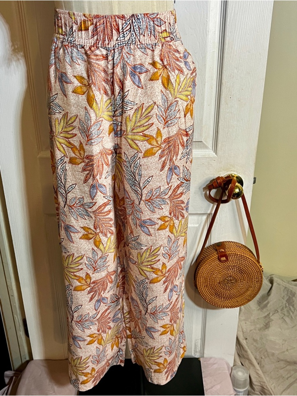 Nicole Miller Wms Linen Floral Tropical Resort Vacay High Rise Wide Leg Pants‎ S - Picture 5 of 13